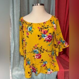 Chris & Carol Floral Off-Shoulder Yellow Top